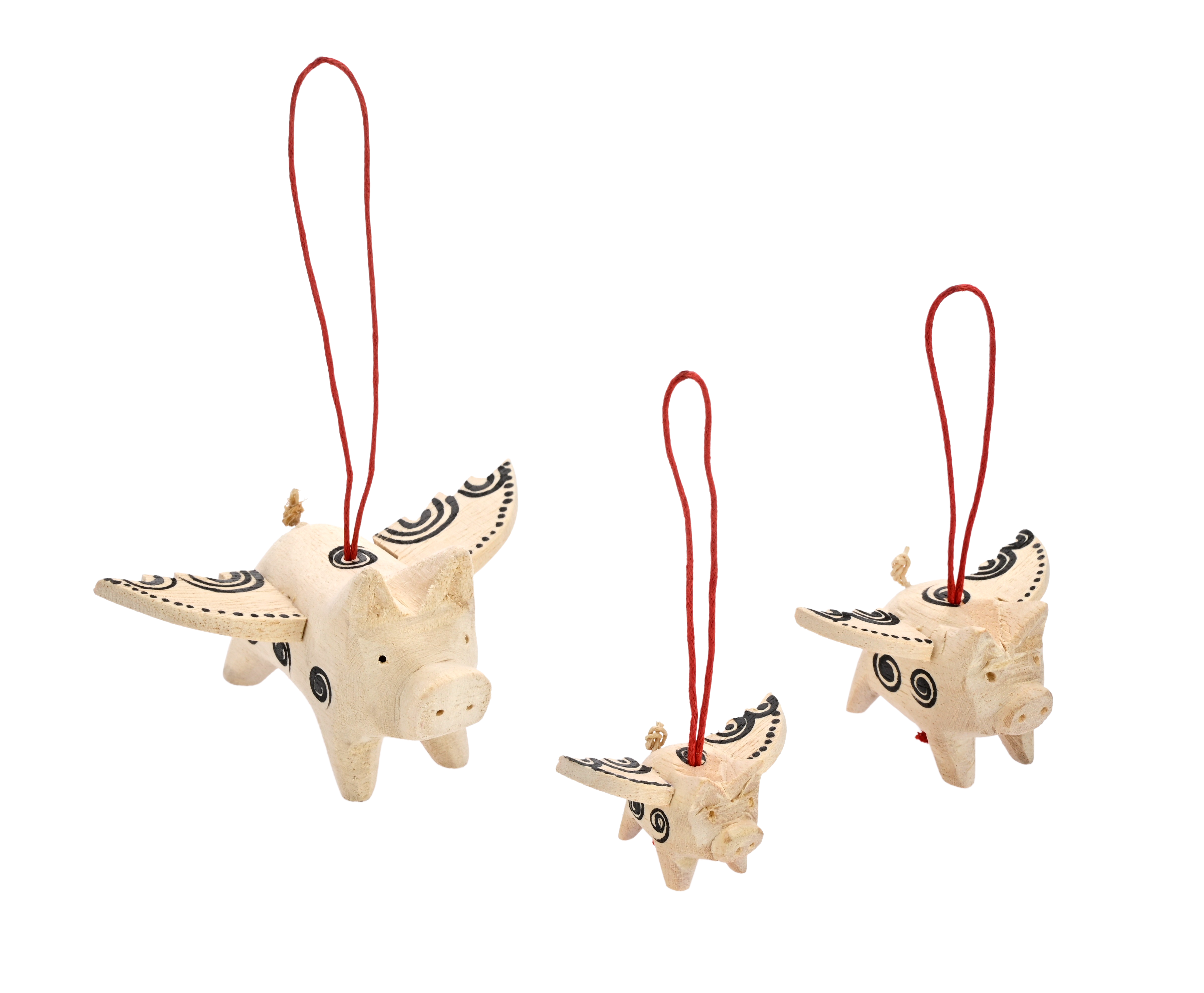 Holzschwein mit Tattoo und mit Flügel