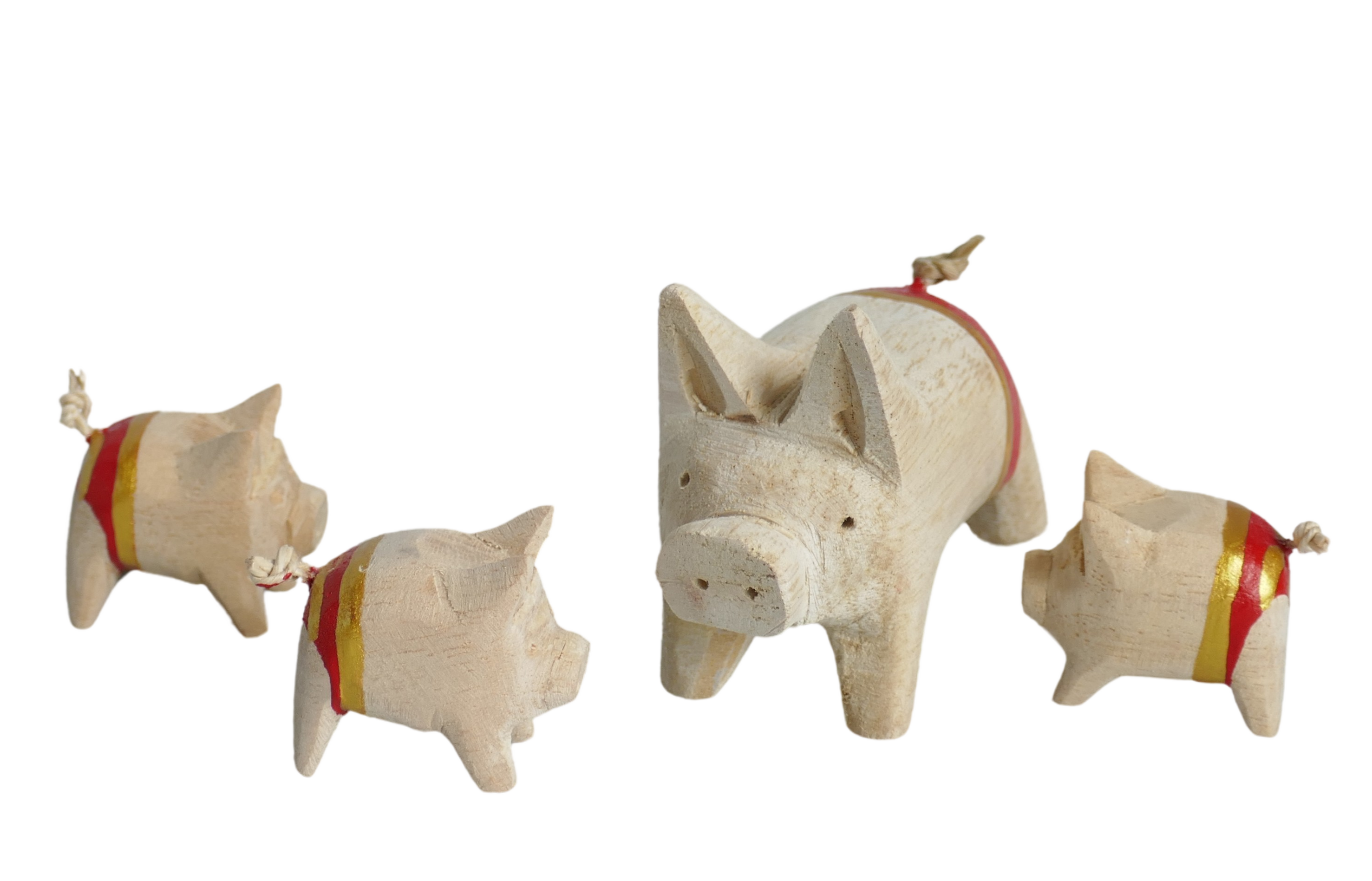 Holzschwein mit gold-rot gestreifte Hose