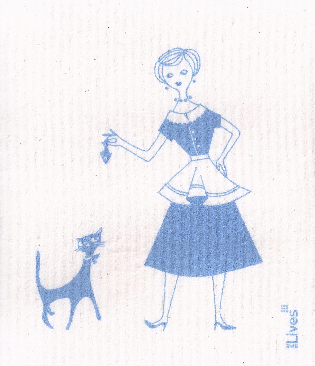 Schwammtuch Frau und Katze